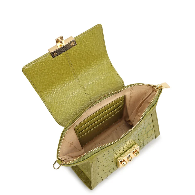 Da Milano Lime Small Croco Leather Satchel - Lime for Women | Best Price UAE